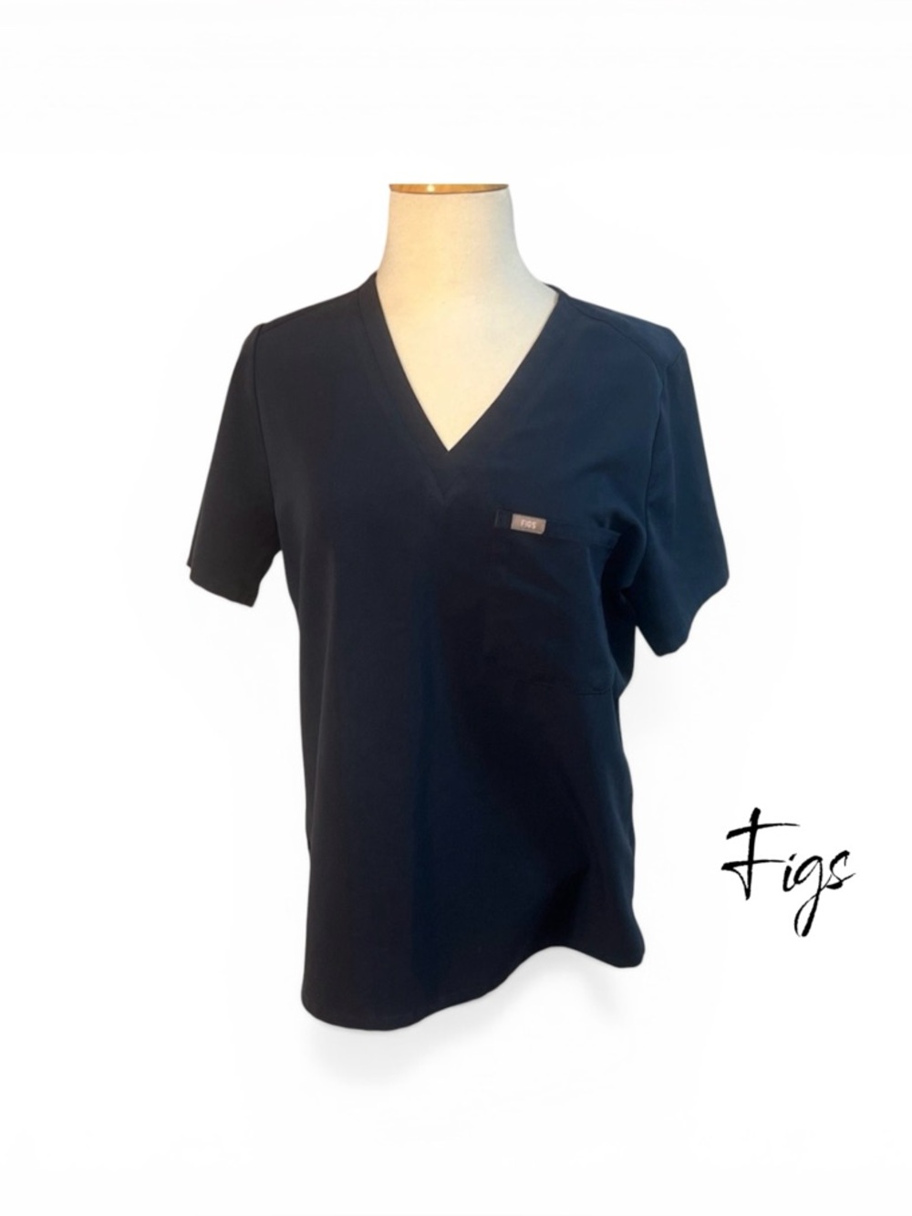 Figs Navy Catarina  V-Neck Scrub Top with Chest Pocket